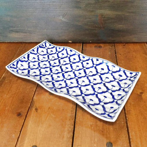 画像3: 青白長方形波皿26cm