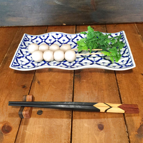 画像: 青白長方形波皿26cm