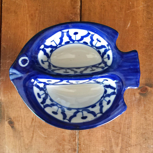 画像2:  青白２口魚型小皿 