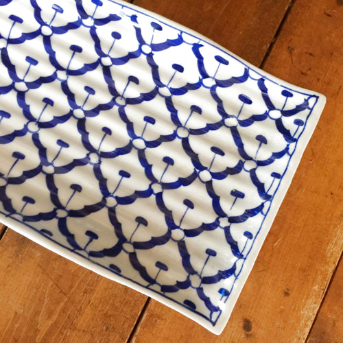 画像: 青白長方形波皿26cm