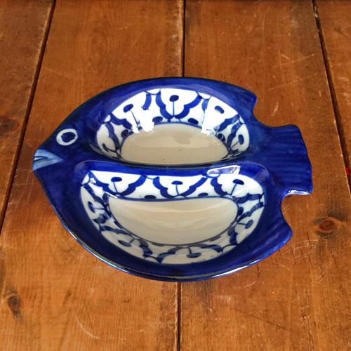 画像1:  青白２口魚型小皿 