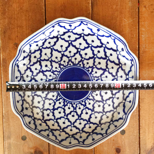 画像:  青白六角形皿24cm 