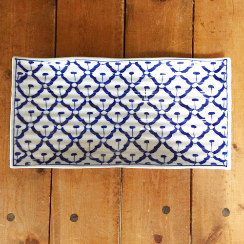 画像2: 青白長方形波皿26cm