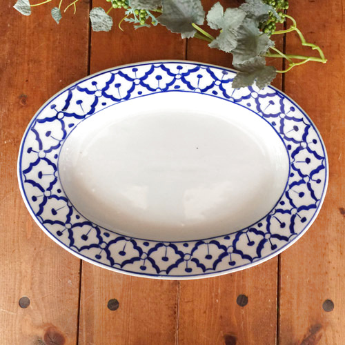 画像1:  青白楕円皿(薄皿)26.5cm 