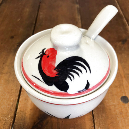 画像: にわとり柄  調味料入れ(リーフ柄・丸形)