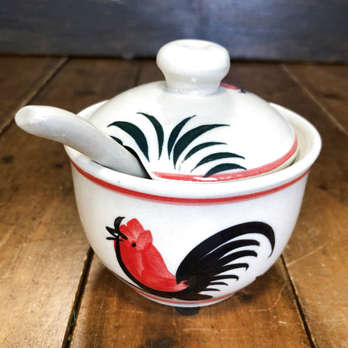 画像: にわとり柄  調味料入れ(リーフ柄・丸形)