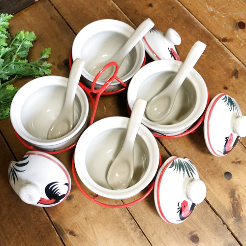 画像3: にわとり柄  調味料入れ(リーフ柄・丸形)