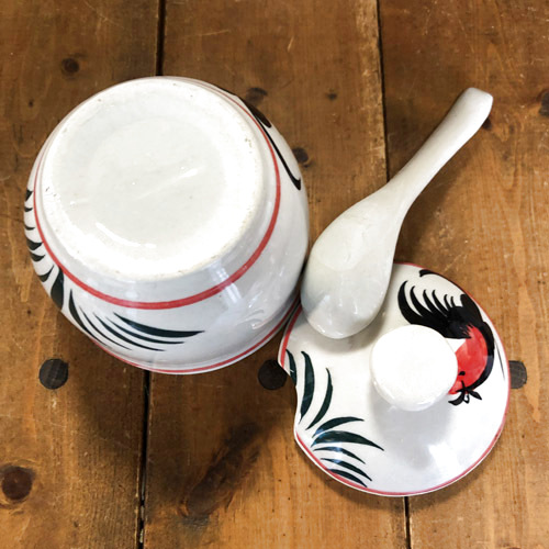 画像: にわとり柄  調味料入れ(リーフ柄・丸形)