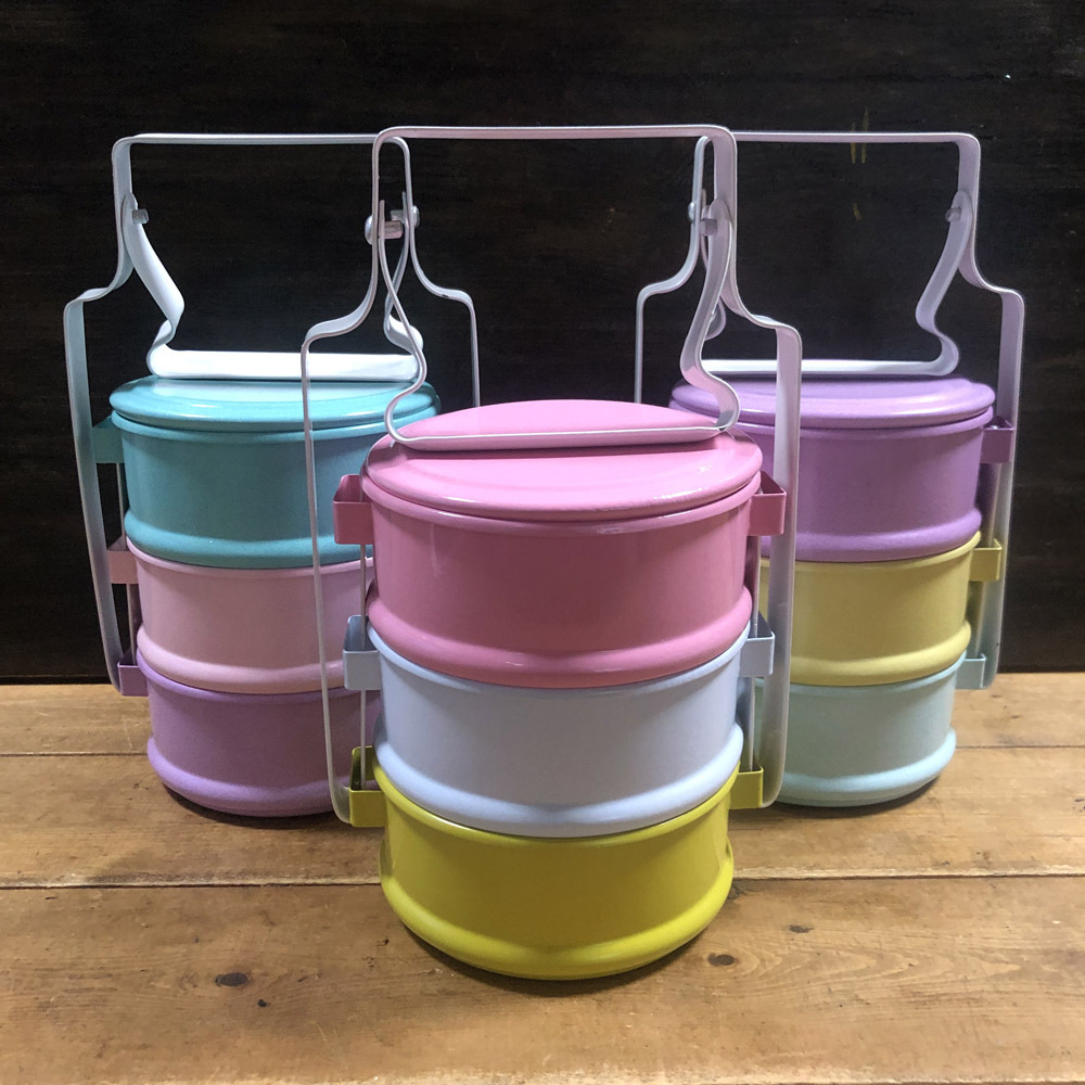 画像: ≪タイ雑貨≫ホーロー ・パステル3段  弁当箱  C