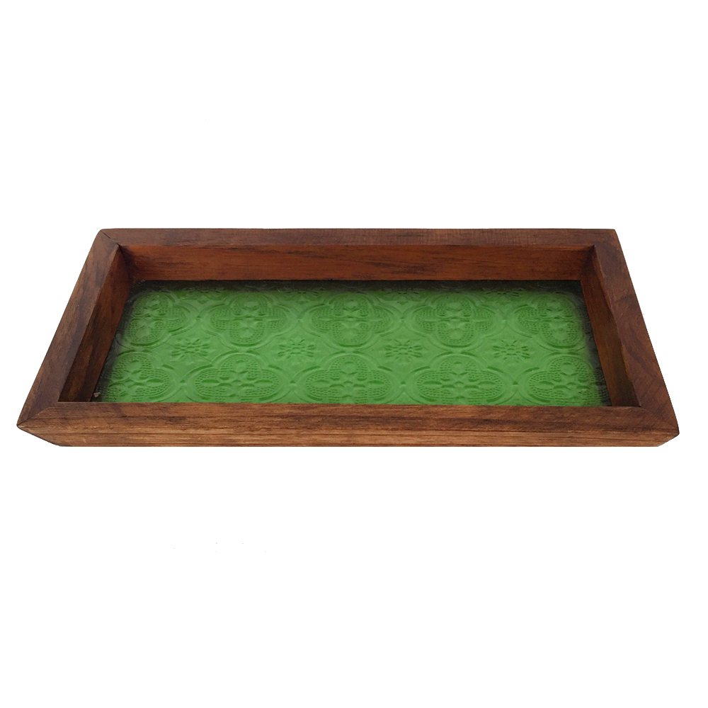 画像1: 飾りガラスのトレー（緑）