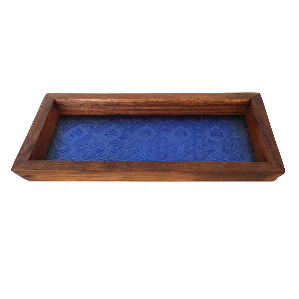 画像1: 飾りガラスのトレー（青）