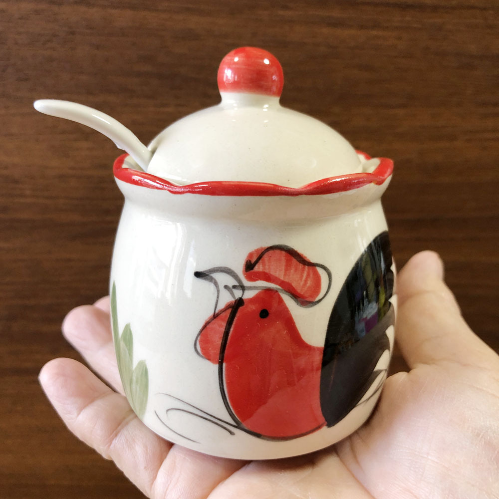 画像: にわとり柄  調味料入れ(リーフ柄) 小型