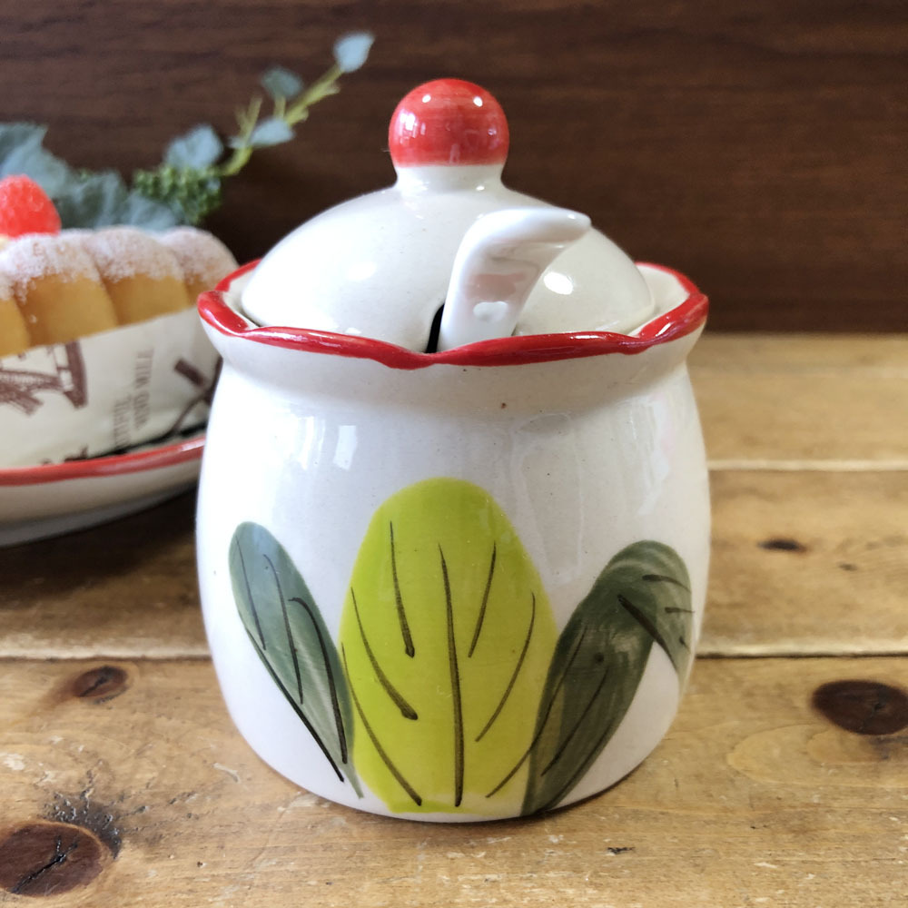 画像2: にわとり柄  調味料入れ(リーフ柄) 小型