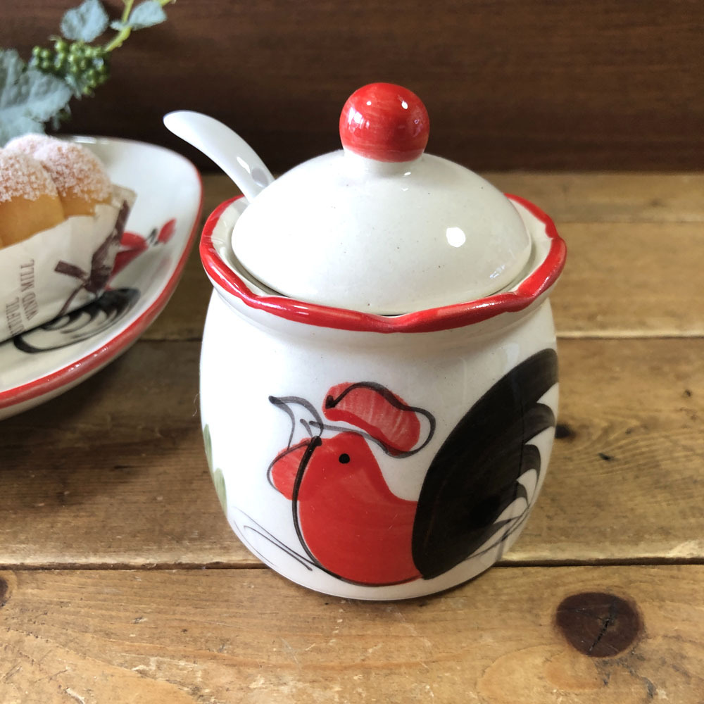 画像1: にわとり柄  調味料入れ(リーフ柄) 小型