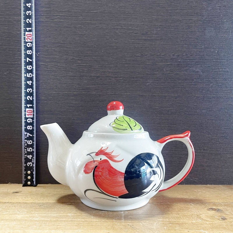 画像: にわとり柄 ポット（ピンク花）