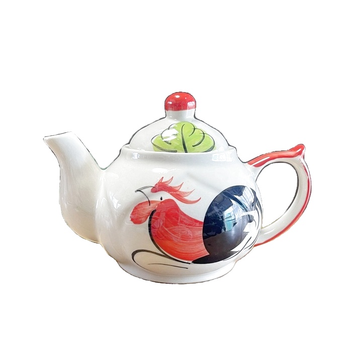 画像9: にわとり柄 ポット（ピンク花）