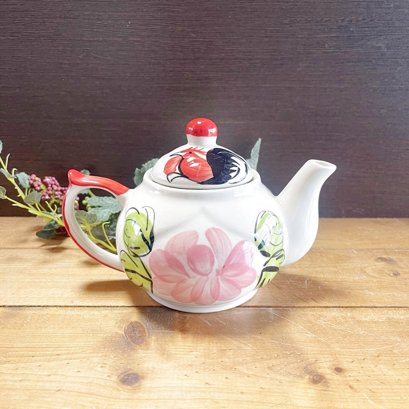 画像2: にわとり柄 ポット（ピンク花）