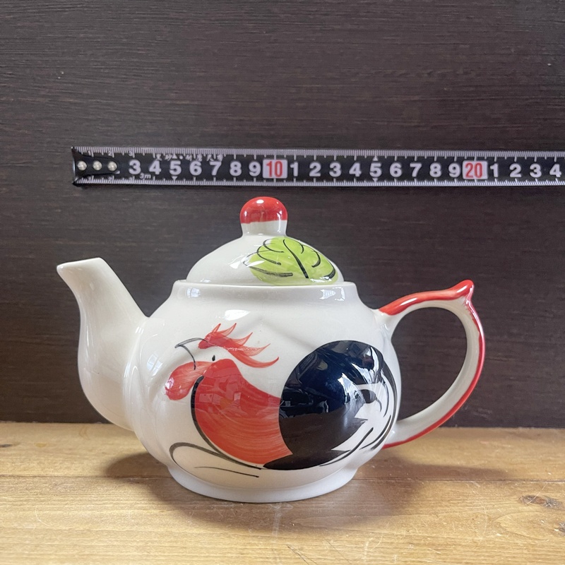 画像: にわとり柄 ポット（ピンク花）