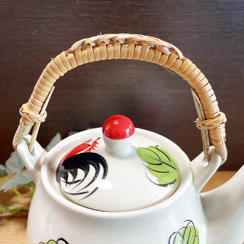 画像: にわとり柄 ポット C（ピンク花）