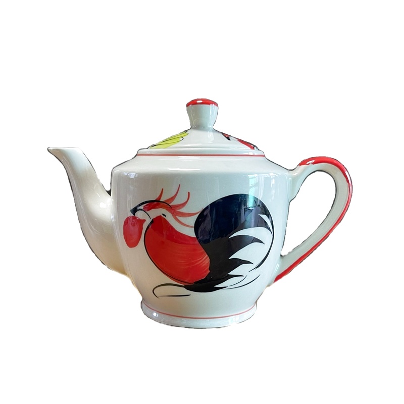 画像: にわとり柄 ポット B（ピンク花）