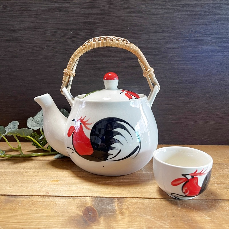 画像: にわとり柄 ポット C（ピンク花）