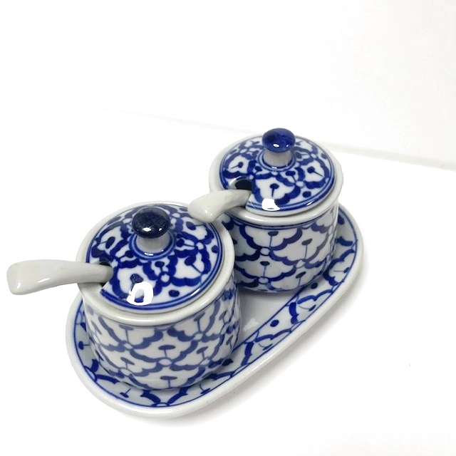画像2:  青白陶器  調味料入れ2個組 