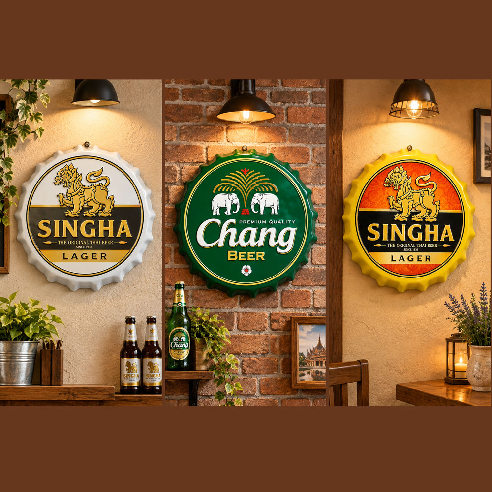 画像: 【SINGHAビール（白）】【ブリキ看板24cm】【ボトルキャップ型】アンティーク　レトロ